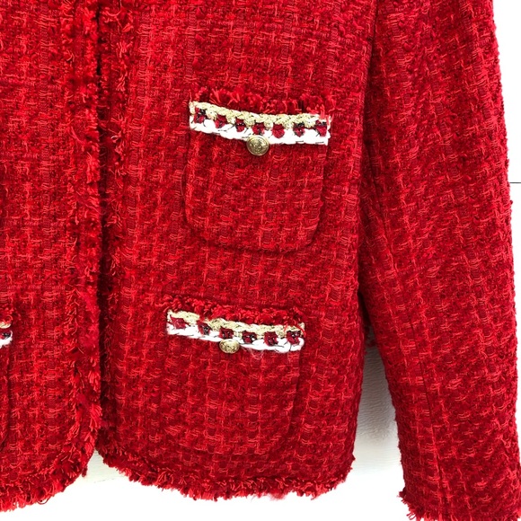 🎉HP🎉❣️ZARA TWEED JACKET BEAUTIFUL RED❣️ - Picture 3 of 7